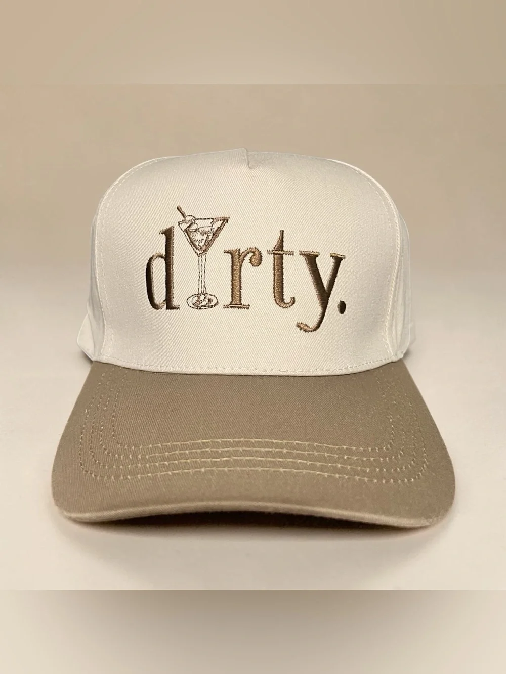 Dirty Martini Embroidered Beige and Tan Trucker Hat New